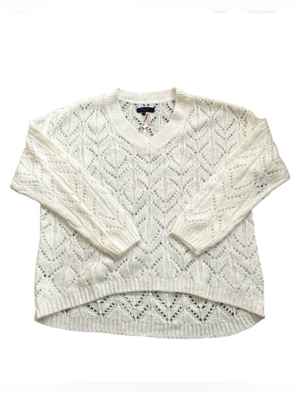 American Eagle Womens V-Neck open Knit Sweater Cream Jegging Fit Size M‎ NWOT